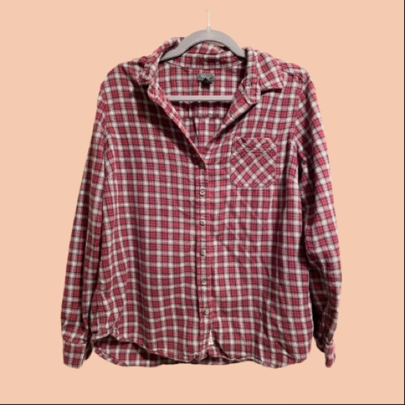 Roots 🍁 Red and Grey Flannel Womens Button Down Size Large Good Used Condition - Picture 1 of 4